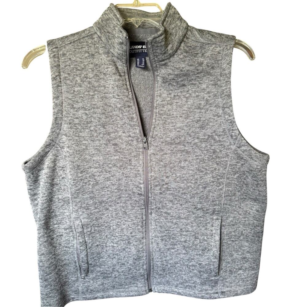 Lands End Vest Sweater Fleece Jacket Full Zip Gray Outdoor Hiking Men's Size XL